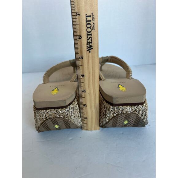 Volatile Island Natural Woven Tan Platform Wedge Thong Flip-Flop Sandals 10 - Picture 7 of 11
